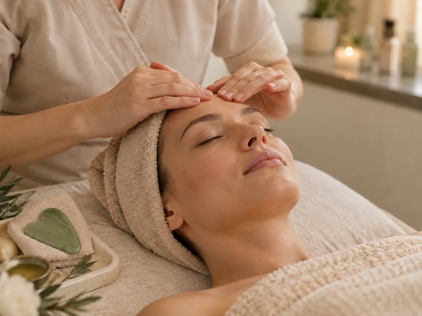 Hands working along the cheekbones and jaw during a Signature Facial Massage at AnnaMT, Jacksonville